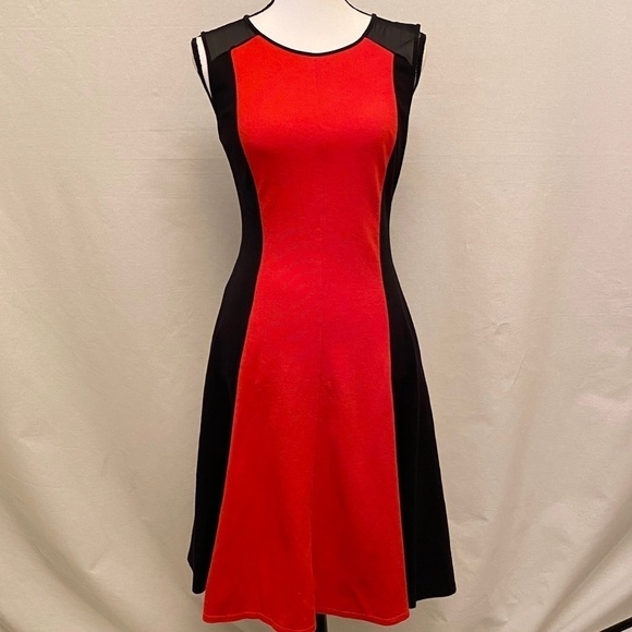 AVON Colorblock Fit and Flare Dress Red Black Sz S - Picture 2 of 4